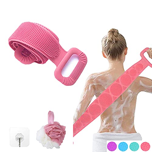 Silicone Back Scrubber for Shower, Bath Body Brush, Exfoliating Silicone Body Back Scrubber, with Soft Brush Bristles and Back Massage Dots Deep Clean, Improves Blood Circulation and Skin Health(pink)