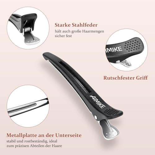 AIMIKE 6 Pack Hair Clips, Hair Clips for Styling and Cutting, Non-Slip Hair Clips with Silicone Band, No-Trace Section Clips for Thick and Thin Hair - Professional Salon Hair Pins