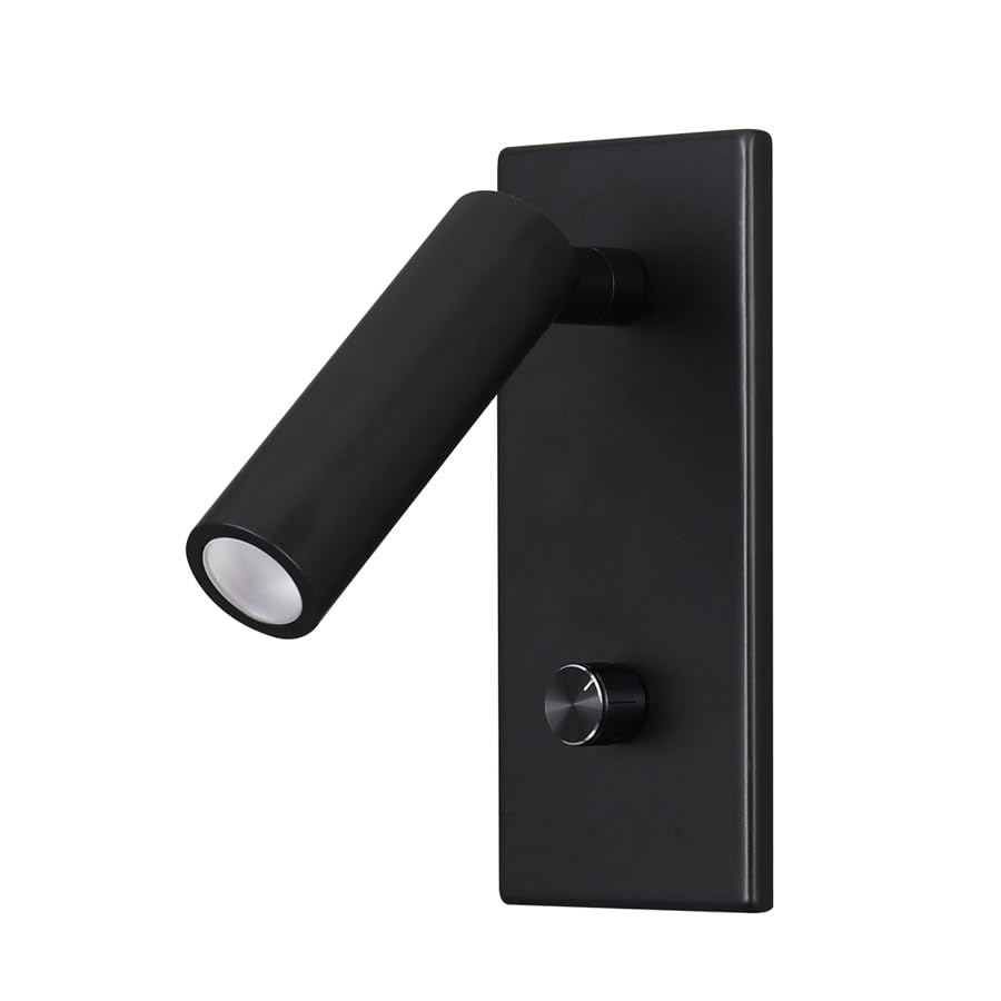 LED Wandleuchte, 5W Warmweiß, Dimmbar mit Drehknopf, Einbaumontage, Matte Schwarz, Leselampe fürs Schlafzimmer