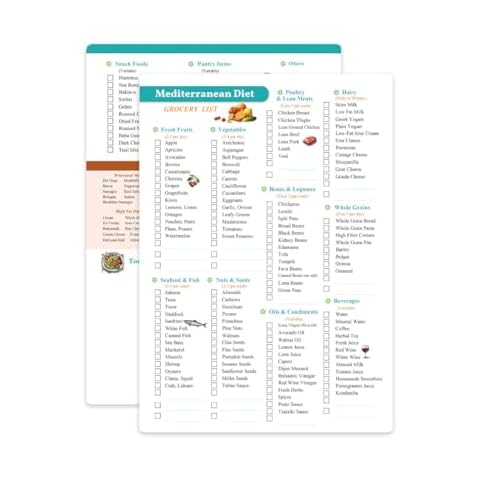 lovielf Reusable Mediterranean Diet Meal Plan and Grocery List, Heart Healthy Food List with Recipes for High Blood Pressure Diabetic Weightloss Grocery & Shopping List Guide, Diet Food Chart Meal Plan Double Sided Erasable material A4 size Cover
