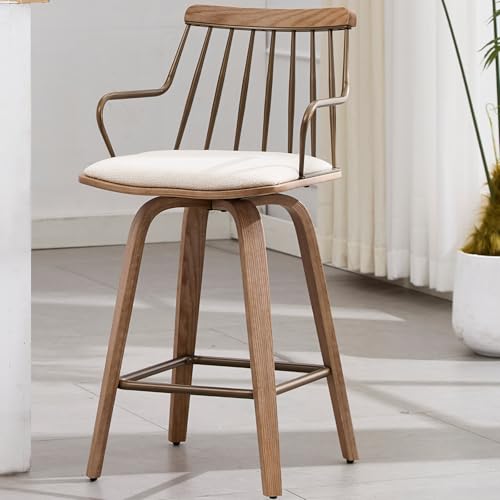 Butaco COMULER Modelo AJYX3077 con asiento tapizado Beige de 26 pulgadas para barra con giro 360° y diseño moderno miniatura 1