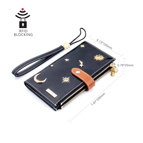 Image of ANDOILT Women's Genuine Leather Wallet RFID Blocking Credit Card Holder Zipper Purse Cell Phone Handbag