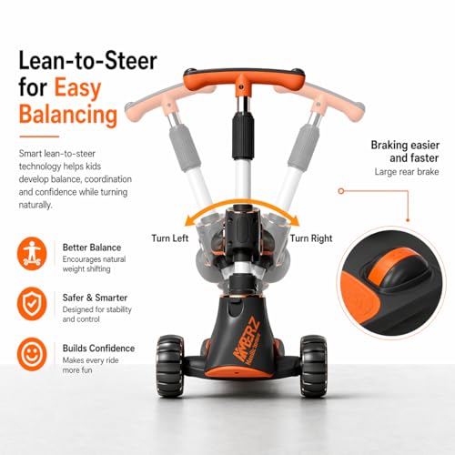 Image of 3-in-1 Convertible Foldable Kids Skating Style Cycle Kick Scooter for 3-14 Years Old Kids with 5-Level Height Adjustable Handle | LED PU Flashing Wheels | Max Capacity 75 Kg.(Black)