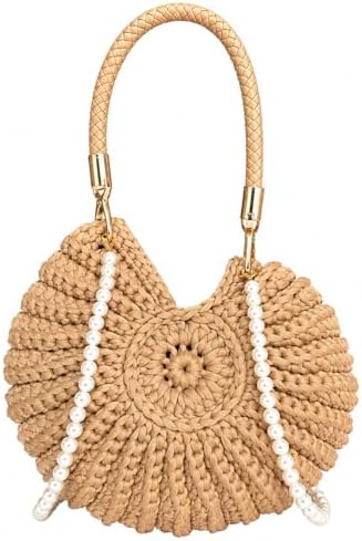Women Small Woven Shell Crossbody Purse Bag