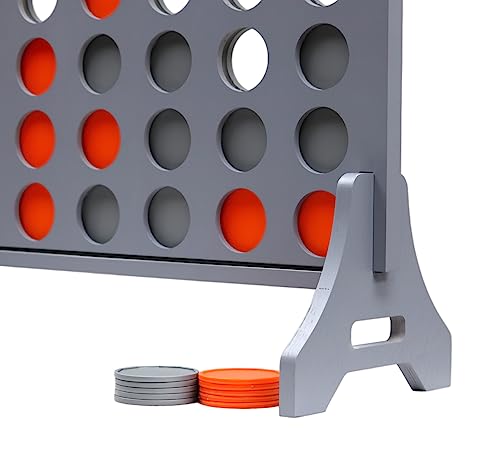 Image of Giant 4 in a Row Game for Family & Adults - Tailgating Pros Jumbo Grey Wooden Four in a Row Indoor & Outdoor Yard Game for Family Party Fun, Portable Activities for Patio, Backyard, and Camping