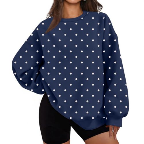 Jielayou Polka Dot Hoodie for Women Fleece Oversized Crewneck Pullover Tops - image 1