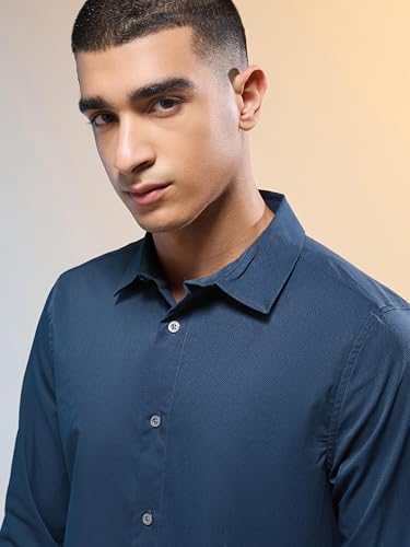 Image of TECHNOSPORT Men's Polyester Slim Fit Solid Casual Shirt with Ts Lytra