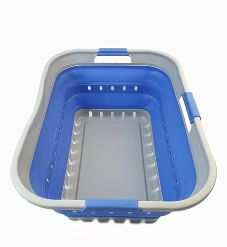 Image of SAMMART 42L (11 gallon) Collapsible Plastic Laundry Basket - Foldable Pop Up Storage Container /Organizer - Space Saving Hamper /Basket (1, Grey /Little Boy Blue)
