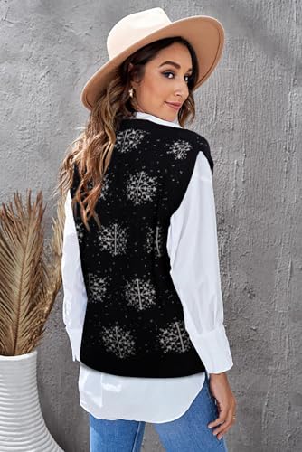 Image of JULYCLO Christmas Sweater Vest Women Ugly Xmas Reindeer Knit Sweaters Casual Santa Snowflake V Neck Sleeveless Outwear Tops
