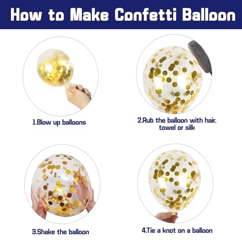 Image of Zesliwy Navy Blue Gold Confetti Balloons Set,50pcs 12inch Royal Dark Blue Metallic Gold White Latex Balloons with Ribbon for Birthday Wedding Graduation 2026 Bridal Shower Party Decorations