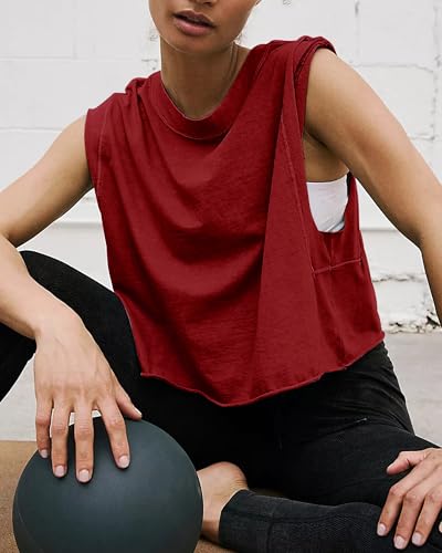 Image of HUGOOME Women Workout Tank Tops Oversized Crop Sleeveless Tee Loose Fit Boxy Basic Yoga Active Summer T Shirts Gym 2026