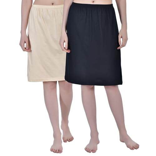 Women's Cotton Knee Length Underdress Half Slip Skirt 2 Pieces