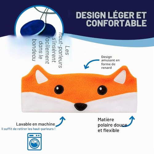 CozyPhones Bandeau audio avec motif de tête de renard en polaire super douce, volume limité, haut-parleurs fins, pour enfants, la maison l'école les voyages – vue 3