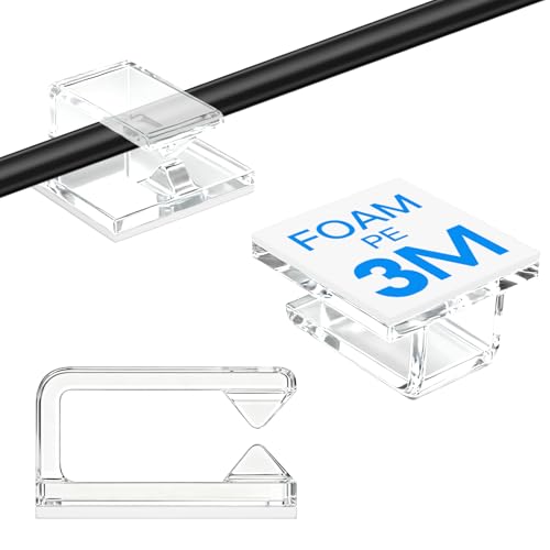 60Pcs Cable Clips Small Clear Adhesive Wire Clips Cable Management Wire Organizer Cord Holder for Under Desk Car Wall TV PC Ethernet Cable