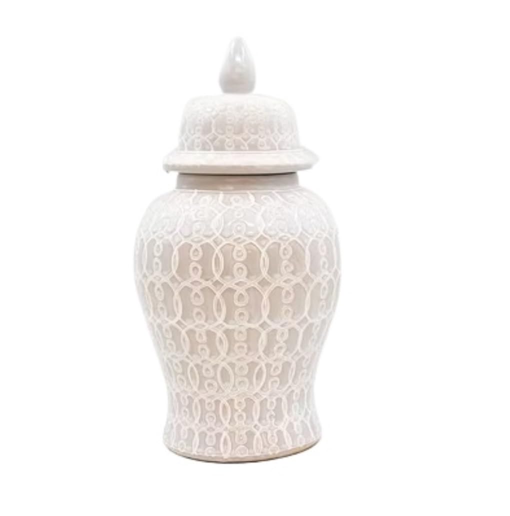 Vase, Chinese Ceramic Ginger Jar Floral Vases Lid Gold Enamel Porcelain Vase(White)