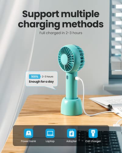 Image of Gaiatop Mini Portable Fan, Powerful Hand Fan Cute Design 3 Speed Dual Motors Personal Small Desk Fan with Base, Lightweight Rechargeable USB Handheld Fan for Stylish Girl Women Men Indoor Outdoor