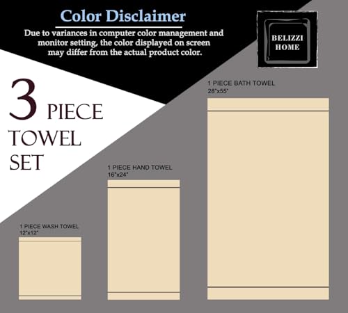Belizzi Home Ultra Soft 3 Pack Cotton Towel Set, Contains a Bath Towel 28x55 inch, a Hand Towel 16x24 inch & a Wash Coth 12x12 inch, Ideal Everyday use, Compact & Lightweight -Black - Thumbnail 6