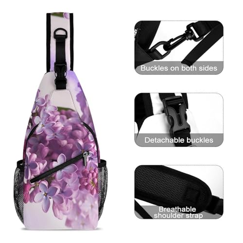 Mochila deportiva Lilac Flowers tipo sling para hombre mujer miniatura 3