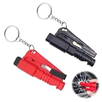 Ruzister 2-teiliges Autofensterbrecher-Werkzeug als Schlüsselanhänger, 3-in-1-Glasbrecher und Sicherheitsgurtschneider und Überlebenspfeife, Notfall-Schlüsselanhänger