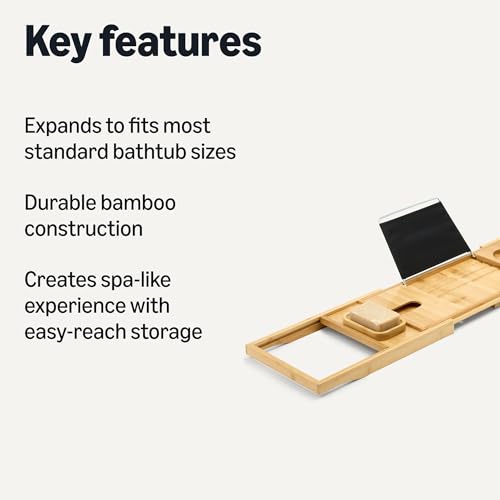 Amazon Basics Expandable Bamboo Bathtub Tray, 42.6" x 9.1" x 7.2" by Amazon Basics - Image 2