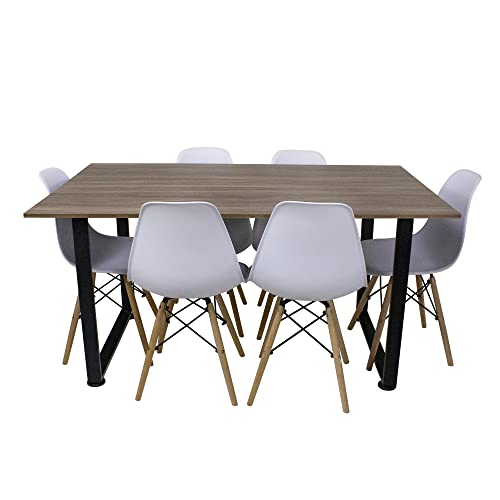 Encuentra la mejor selección de Sillas mexico - solo los mejores. 19 CASA FERRO Elegante Comedor con 6 sillas. Moderno Minimalista Industrial. Ideal para Comedor, Sala de Juntas, Escritorio- Fabricado en México. Base Acero (Nogal Neo + 6 sillas...