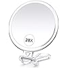 B Beauty Planet 20X Magnifying Home Mirror, Round 5'' Handle for Travel, Double-Sided 1X/20X, Foldable Makeup Mirror, Tabletop Mount