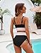 Edelqual High Waisted Bikini Sets for Women Tummy Control Swimsuits Two Piece Bathing Swim Suit Summer Beach Swimwear Color Block Fashion Trendy Clothes Twisted Front (Black,M)