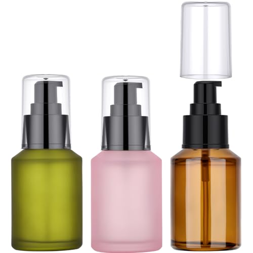 Image of Segbeauty 2oz Frosted Glass Pump Bottle Dispenser, 3pcs Empty Travel Size Bottles with Pump, 15ml Refillable Travel Lotion Container, Mini Liquid Containers for Creams Oils Bottle in Mixed Color