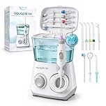 Aquapik 100 Idropulsore dentale professionale Water Flosser con 8 Ugelli Multifunzione 10 valori nominali di pressione dell'acqua regolabili capacità di 600ml Rimozione della Placca Dentale (Bianco)