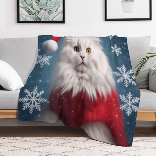 Plaid doux et chaud chat de noël, couvre-lit facile à nettoyer