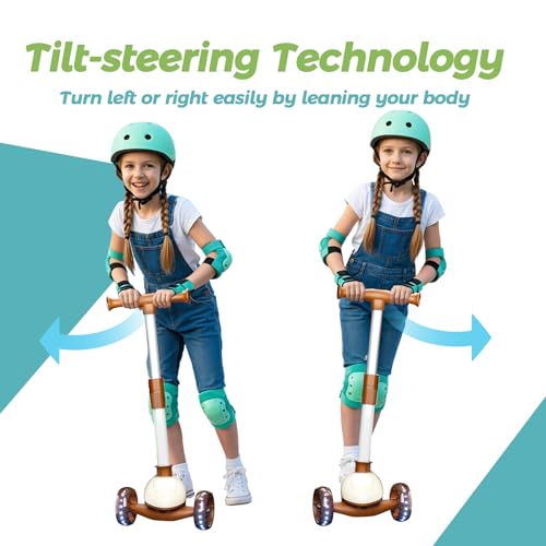 Image of YING LU 3 Wheel Scooter for Kids Ages 3-8, Kids Kick Scooter with LED Light-Up Wheels & Adjustable Handlebar, Toddler Scooter with Rear Brake (Brown /Red)