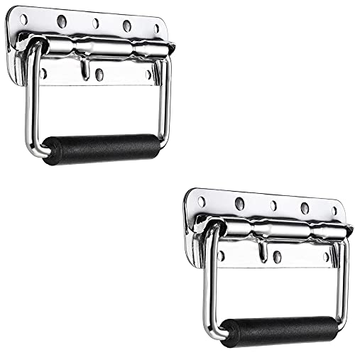 Poignées de Caisse Pliantes, 2 Pièces Acier Inoxydable Poignée de Traction Poignée Pliante à Ressort Avec Poignée en Caoutchouc Pour Boîtes de Rangement de Remplacement de Boîte à Outils (140x40mm) Cover