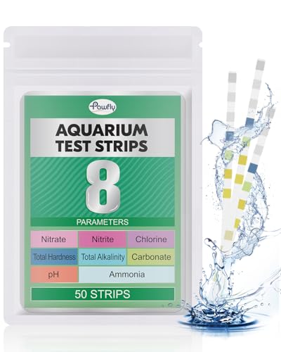 Pawfly 8 in 1 Aquarium Test Strips, 50 Strips Fish Tank Water Testing kit for pH Chlorine Nitrate Nitrite Carbonate Hardness Total Alkalinity & Ammonia Water Quality Freshwater Saltwater Test Kit