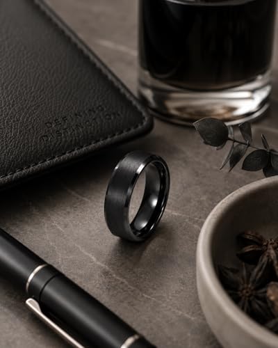 Image of VIEN Rings for Men Trendy 316L Stainless Steel Black Band Ring for Men and Boys