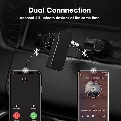 Image of Sounce Bluetooth Receiver /Hands-Free Car Kit, Portable 3.5mm Bluetooth Aux Adapter Wireless Music Streaming for Home, Car Audio System, Headphone, Speaker (Bluetooth 4.2, A2DP, 40 FT Range)