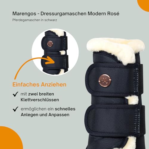 Marengos - Dressurgamaschen Modern Rosé | Pferde-Gamaschen mit weichem stoßdämpfendem Kunstfell | wasserdicht & atmungsaktiv | Gamaschen für Pferde | Pferdebeinschutz in Schwarz | Größe XL