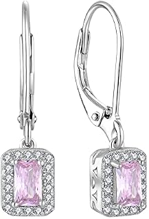 JO WISDOM Women Earrings,925 Sterling Silver Leverback Dangle & Drop Earrings with Emerald-cut 3 * 5MM 3A Cubic Zirconia