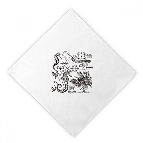 Servilletas de cena reutilizables con ilustración de caballito de mar negro 2