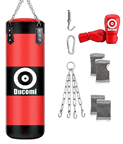 Ducomi Rocky 2 – Sac De Frappe Vide Avec Gants, Crochet Pour Accrocher, Mains et Poignets, Kit de Boxe Pour Entraînement Boxing, Maison, Salle De Sport, Anti-Stress Pour Homme, Femme et Adulte (80 cm)