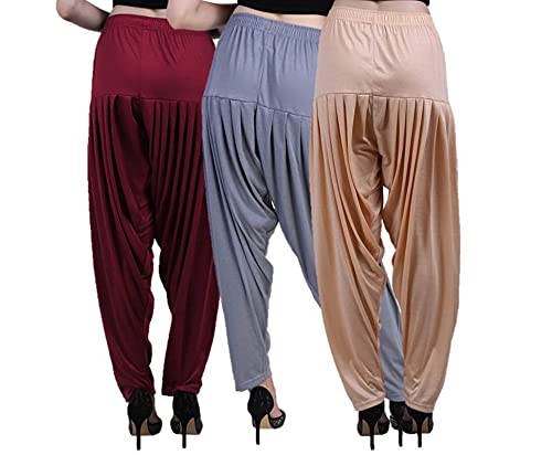 Image of CASUALS Women's Regular Fit Viscose Drawstring Patiala Harem Pants Combo Pack 3