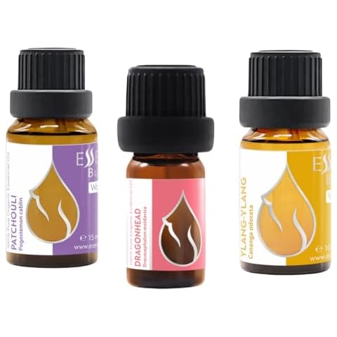 Set Floral Organic Essential Oils | Ylang Ylang + Patchouli + Dragonhead | 100% Pure and Natural | Undiluted | Therapeutic Grade | Family-Owned Farm | Non-GMO Cover