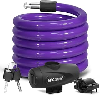 SPGOOD Zapięcie rowerowe 120 cm/12 mm, bardzo wysoki poziom bezpieczeństwa, zapięcie na kabel spiralny z 2 kluczami, zabezpieczenie przed kradzieżą, zapięcie rowerowe do roweru, trójkołowca, skutera,