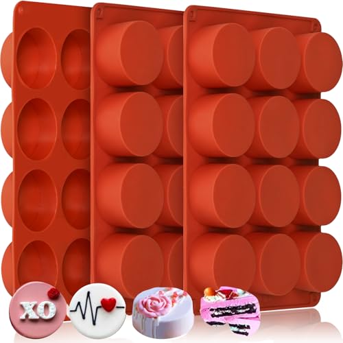 Image of HKNMTT Round Silicone Molds 3 PCS, 12-Cavity 2.1 inch Round Cylinder Chocolate Covered Cookie Mold, Food Grade Non-Stick Baking Moulds for Candy Handmade Soap Pudding Jello Mini Cake Jelly Brownie