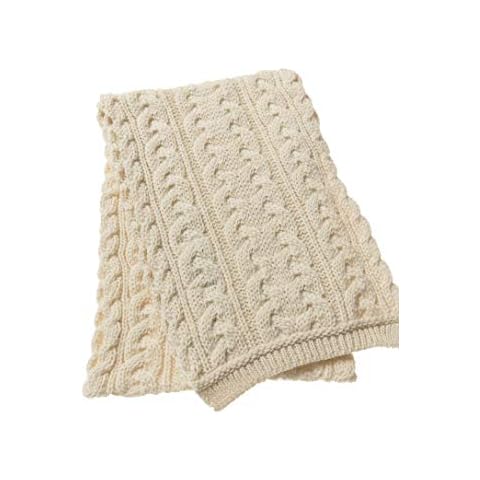 Aran Crafts Irish Cable Knitted Wool Heavyweight Scarf 10"x64" (X4855-NAT) Natural Cover