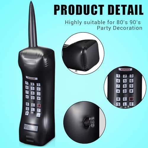 Paquete de 2 teléfonos móviles inflables para teléfono móvil retro inflables de los años 80 y 90, decoración de fiesta de hip hop, disfraz de cumpleaños, accesorios de disfraces, 30 pulgadas 3