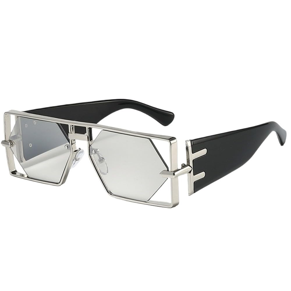 Okulary przeciwsłoneczne damskie w stylu vintage steampunk prostokątne, metalowe, puste soczewki heksagonalne, modne okulary przeciwsłoneczne z podwójną wiązką UV400