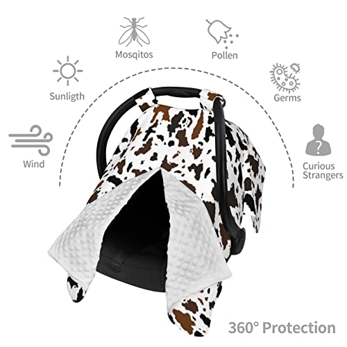 Image of Black Brown Cow Print Baby Car Seat Canopy Cover 39x27.5 Inches Multi Use Nursing Cover for Newborn Car Seat Canopy Mom Nursing Breastfeeding Covers Newborn Shower Gifts