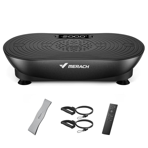MERACH Vibrationsplatte Für Training Und Körperformung, Mit 99 Geschwindigkeitsstufen, Integriertem Bluetooth-Lautsprecher, Led-Touchscreen Und Elastischen Zugschnüren (Schwarz)