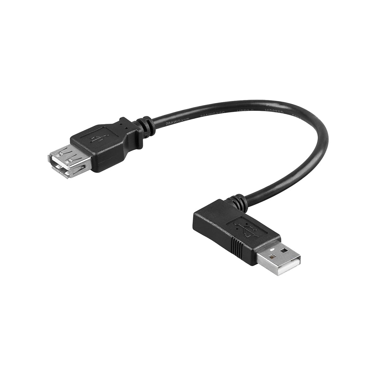 USB 2.0 extension cable 90°  0.3m USB 2.0 port Type A to USB 2.0 plug Type A 90°
