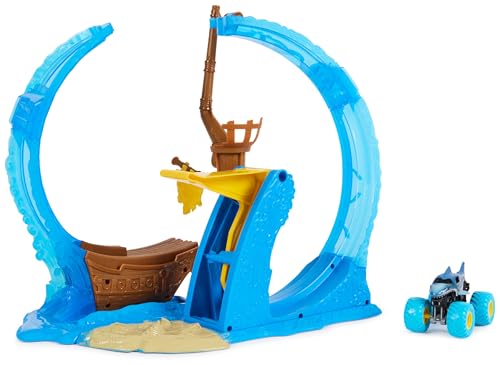 Monster Jam, Megalodon Loop of Doom Stunt Playset con Exclusivo camión Monstruo Fundido a Escala 1:64, Juguetes para niños de 3 años en adelante